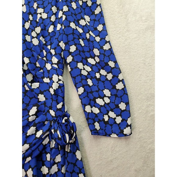 Liz Roberts Wrap Dress Womens Medium Blue Floral Lined Twisted Waist Side Zipper - Picture 6 of 11